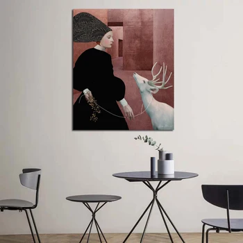 Daria Петрилли Sprzedaż Chodzenie Z Białym Jeleniem Płótno Malarstwo Nowoczesne Ścienne Artystyczne Plakaty Obrazy Do Dekoracji Wnętrz Salonu