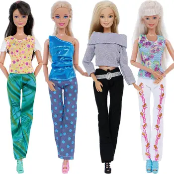 Darmowa Dostawa 5 Zestawów Losowo Wybrać Modę Lady Strój Modne Ubrania Bluzka Spodnie, Spodenki, Spodnie, Spódnica, Odzież Dla Lalki Barbie