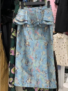 Darmowa wysyłka na wysokiej talii bluzka rękawy koronki retro moda wrap hip spódnica damska jesień nowy styl nieregularne szczeliny osobowość