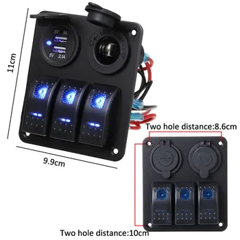 Dc 12v 24V 3 Gang Rocker Switch Panel Power Socket 3.1 A LED Dual USB Wiring Kits and Decal Sticker Labels for Marine Boat Car