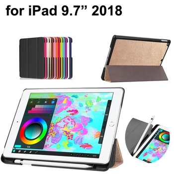 Dla Apple iPad 9.7 2018 3 fałdy stand etui torba Shell Business Ultra thin Smart Cover Skin dla iPad9.7 2017 z tacą do ołówków