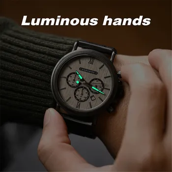 Drewniane Bobo ptak zegarki męskie zielone Świecące strzałki auto data chronograf zegarek luksusowe zegarki na rękę ze skrzynią Relogio Masculino