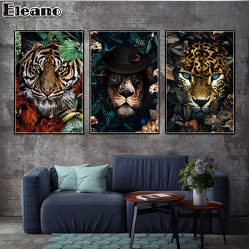 Druk kwiat tygrys słoń, lew plakaty streszczenie pop-art HD obraz zwierząt Nordic estetyczny Wystrój pokoju płótno Malarstwo