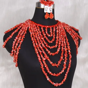 Dudo Edo African Bridal Jewelry Set Szalik Rozmiar Us 8 Nature Coral Beads Handmade Biżuteria Set For Nigeryjski Weddings Women Set