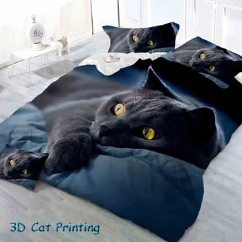 Dzieci 3D czarny kot szablon(jest kilka powtarzających się wzorów, jak na zdjęciu) Zestawy pościeli 2/3/4 sztuki zestaw pościeli Принадлежностей28
