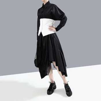 [EAM] Women Loose Fit Black Asymmetric Button Split Joint Vest New Sleeveless Fashion Tide wiosna jesień 2021 1N839