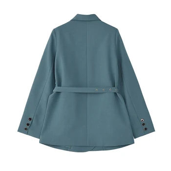 [EAM] kobiety niebieski przycisk Taśma duży rozmiar marynarka nowy płaszcz z długim rękawem luźny krój kurtka moda przypływ wiosna jesień 2021 1Z705