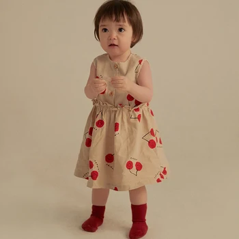 EnkeliBB 2020 Tao Jelly Child Girls Fashion Trends Sling Dress For Summer Cherry and Polka Dot Wzór Casuall Dresses Toddler