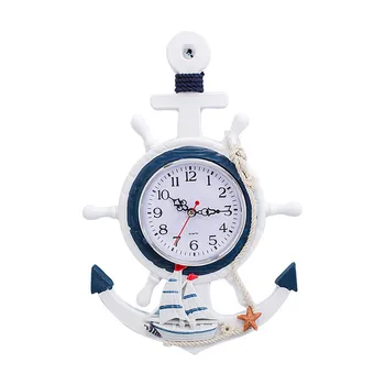 Europejskie zegar ścienny morski styl zegar drewniany wiszący zegar czas do domu sypialnia dla dzieci ozdoby nawigacji łodzi kotwica projekt