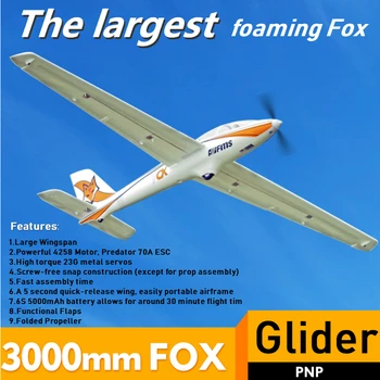 FMS RC Samolot Plane Glider 3000mm 3m FOX z klapkami 5CH 6S EPO PNP Big Large Size Trainer Sailplane Hobby Model Aircraft Avio