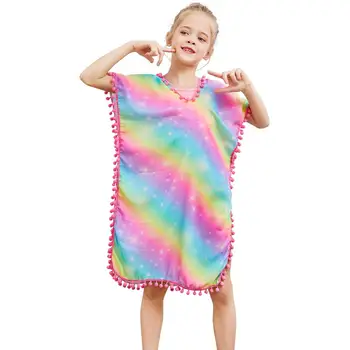 Fioday New Summer Cover-Ups strój kąpielowy dla dziewczynek miękkie okłady strój plażowy z pompon pędzelkiem Chlid Beach Casual stroje kąpielowe stroje kąpielowe