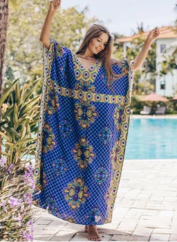 Fitshinling Bohemian Holiday Long Beach Dress Cover-Up Batwing Sleeve Oversize Robe Print Kwiatowy Lato Kaftan Maxi Dresses New