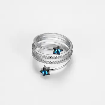 GOMAYA 925 srebro pierścionki dla kobiet romantyczny pentagram spirala regulowana niebieski sześciennych Cyrkon pierścień biżuteria ślubna