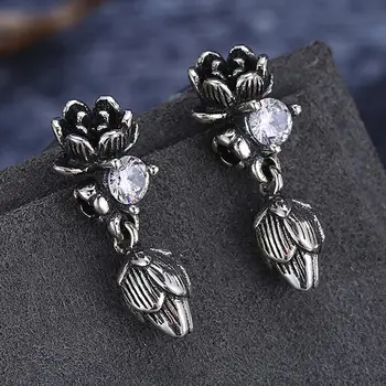 GOMAYA kwiat kolczyki-krople czarny 925 srebro moda Cyrkon osobowości rocznika kolczyki dla kobiet obrączki prezent