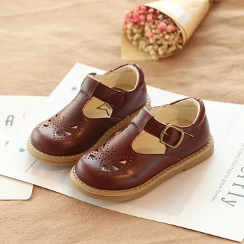 Girl'S T-Strap Mary Jane School Uniform Shoes for Kids Baby Flat Dress Shoes antypoślizgowe miękka skóra Oxford plac obuwie