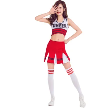 Gorąca wyprzedaż Koszulka cheerleaderka 2-częściowy garnitur nowy czerwony kostium S-XXL Dodgers Jersey piłka nożna cheerleaderka spódnica