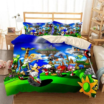 Gorący kreskówki Sonic The Hedgehog 3d zestaw kołdrę poszewka na poduszkę, koc/kocyk/kołdrę zestaw Twin pełna królowa król zestaw pościeli
