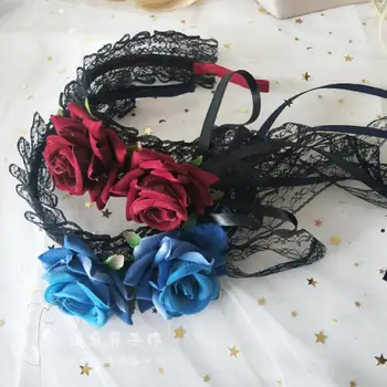 Gotycki ciemny słodki Lolita wiatr włosów Zapięcie japoński włosów grupa kobiet cosplay koronki Róża krzyż pałąk nakrycia głowy rekwizyty