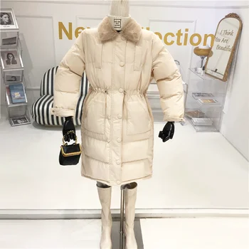 Gruba, bawełniana kurtka damska długa 2020 zima nowa moda futro kołnierz, bawełniana kurtka pasek w talii bawełniana kurtka