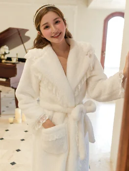 Gruby ciepły zimowy płaszcz kąpielowy Femme długa kimono dziewczyna szlafrok dla kobiet Flanelowe kąpielowe Księżniczka piżamy strona odzież nocna odzież