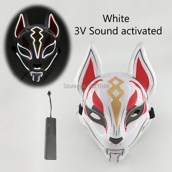 Halloween mask Light Prom Cosplay Fox Mask Japanese Mask Luminous LED Mask with 3V Sound activated Controller Glow Party Props