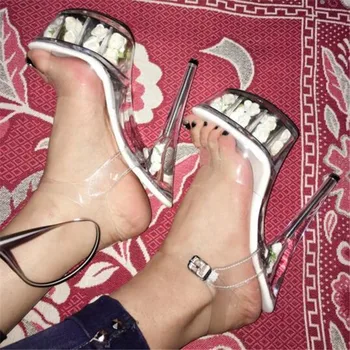 Handmade 2017 nowa moda różowe sandały damskie przezroczysty PVC open toe szpilki sexy kobiety pompy buty Damskie Zapatos Mujer