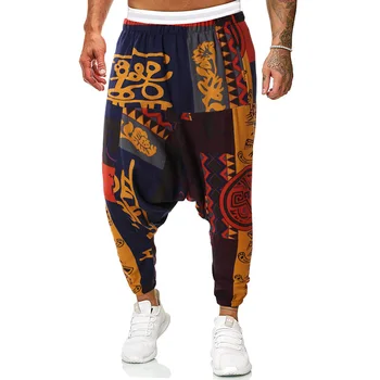 Hip-Hop Cross-Spodnie Hippie Luźne Spodnie Drukowane Temat Kostki Spodnie Unisex Dorosłych Elastyczny Pas Bawełna Pościel Małe Krocze Spodnie