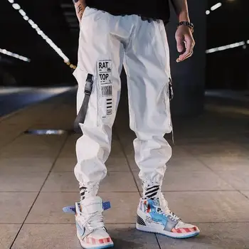 Hip-hop ulica odzież mężczyźni spodnie spodnie-cargo koreański Zawodnik sportowe spodnie kolor czarny biały kostki długość spodni biały Techwear