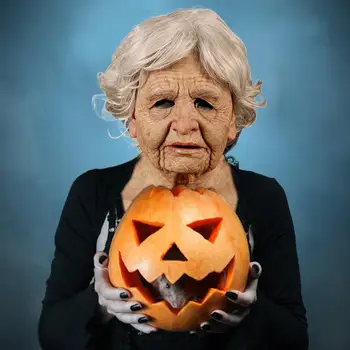 Horror Halloween Twarz Pokrywa Na Wprost Widoczny Lateks Stary Nakrycie Głowy Prop Latex Kask Halloween Kostium, Rekwizyty Nowy 2020