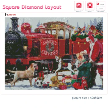 Huacan Full Drill Diamond Painting Christmas Santa Train Mozaika Haft Zimowy Wystrój Domu Prezent Handmade