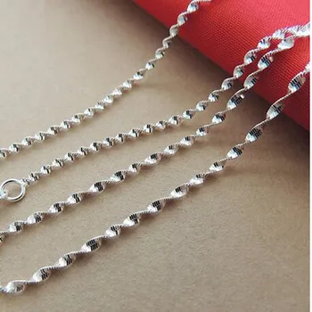Hurtownia 16-30 cm 10szt srebro próby 925 kolor podwójne fale wody łańcuch naszyjnik długi naszyjnik kobiece męskie biżuteria 3 mm