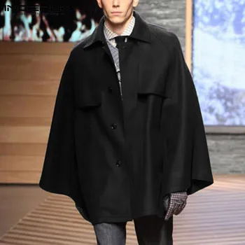 INCERUN moda męska jednorzędowy płaszcz peleryny osób temat klapy szyi poncho 2021 jesień jednolity kolor kurtka płaszcz plus size
