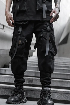 IiDossan Męskie spodnie cargo 2020 modne czarne spodnie джоггеры męskie multi-kieszenie taśmy sportowe spodnie meble odzież casual spodnie