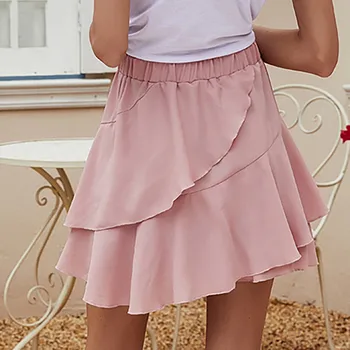 Jaycosin Harajuku mini-spódnica kobiety jednolity kolor falbany koronki krótką spódniczkę A-line plisowane wakacje spódnica spódnice Damskie DG