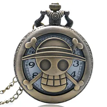 Jednoczęściowy brązowy retro zegarek kwarcowy zegarek kieszonkowy wydrążony kawałek Luffy naszyjnik wisiorek pilot zegar cosplay prezenty dla mężczyzn chłopiec dziewczyny kobiety