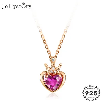 Jellystory Luxury 925 Silver Heart-shaped Amethyst Pendant Naszyjnik Crown kształcie Jewelry for Women Wedding Party Gifts hurtowych
