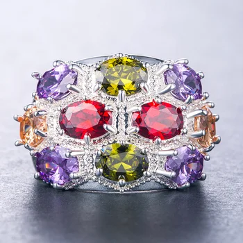 Jellystory moda kolorowe Topaz pierścień 925 srebro biżuteria geometryczny kształt kobiety pierścień ślub prezent sprzedaż Hurtowa pierścień