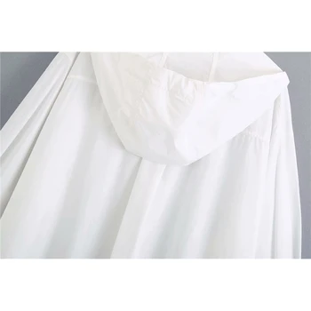 Jesień lato kobiety Biały Za długa odzież wolna kurtka elegancka dama w pasie sznurek jednorzędowy z kapturem popelina topy mujer