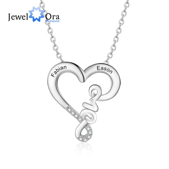 JewelOra indywidualne imię para miłość Serce naszyjnik spersonalizowane grawerowanie naszyjniki dla kobiet ślubne biżuteria prezenty