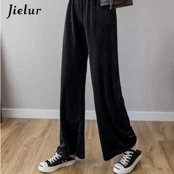 Jielur szerokie aksamitne spodnie damskie casual spodnie z wysokim stanem temat spodnie modne damskie wiosna jesień nowe uniwersalne miękkie biegacze Lady