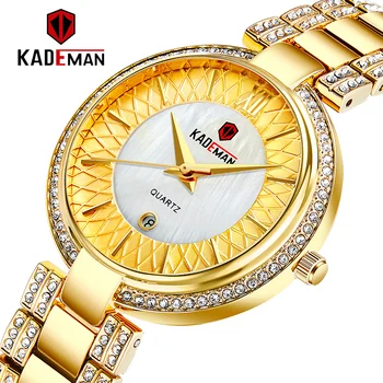 KADEMAN Fashion Women Zegarki Lady Golden Crystal Diamond bransoletka luksusowe zegarki damskie zegarek kwarcowy złoty zegarek kobieta