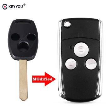 KEYYOU zmodyfikowany klapki, składany Uncut Remote Car Key Shell Case Fob 3 przyciski dla Hondy JAZZ/CRV Odyssey CIVIC ACCORD