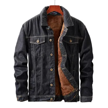KIMSERE męskie zimowe grube termiczne jeansowe kurtki i płaszcze polarowa podszewka ciepła kurtka dżinsowa odzież casual kurtka Trucker M-5XL