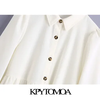 KPYTOMOA Women 2020 Sweet Fashion Ruffled Corduroy Mini Dress Vintage tekstylny kołnierz długi rękaw z guzikami sukienki damskie Mujer