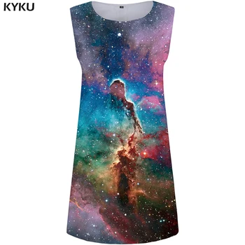 KYKU Galaxy Dress Women Nebula Space Party 3d Print Colorful Tank Art sukienkę Damska odzież vintage, nowe duże rozmiary moda