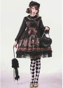 Kawaii girl gothic palace sweet girl lolita dress vintage lace bowknot stand high waist printing victorian lolita dress op cos