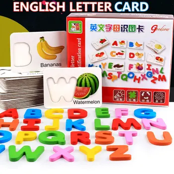 Kid Woodden Puzzle Toy Cards Recognition Kolorowe Odpowiednie Słowa Abc Learning Educational Toy Study Card Letter Card Przedszkolak