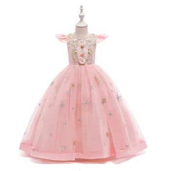 Kids Party Princess Dress kwiatowy print okrągły dekolt Fly Sleeve One-Piece Aline Dress for Girls 2-7Years