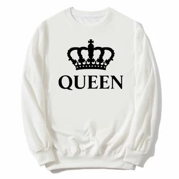 King Queen Crown 01 Print Couple Clothes Women Men Sweatshirt Lovers Brushed Casual Sweter Ładny Prezent Vintage Kobiecy Top