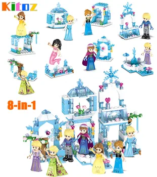 Kitoz 8-in-1 Anna Elsa musujące lodowy zamek Kolumna Kristoff Księżniczka królowa Śniegu budulcem zabawka dla dziewczynki kompatybilny z